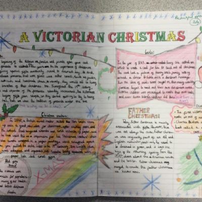 Beautifully presented information texts by Year 6 about Victorian Christmas traditions.