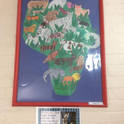 The Creation Story - RE Display in Year 5/6 stairway